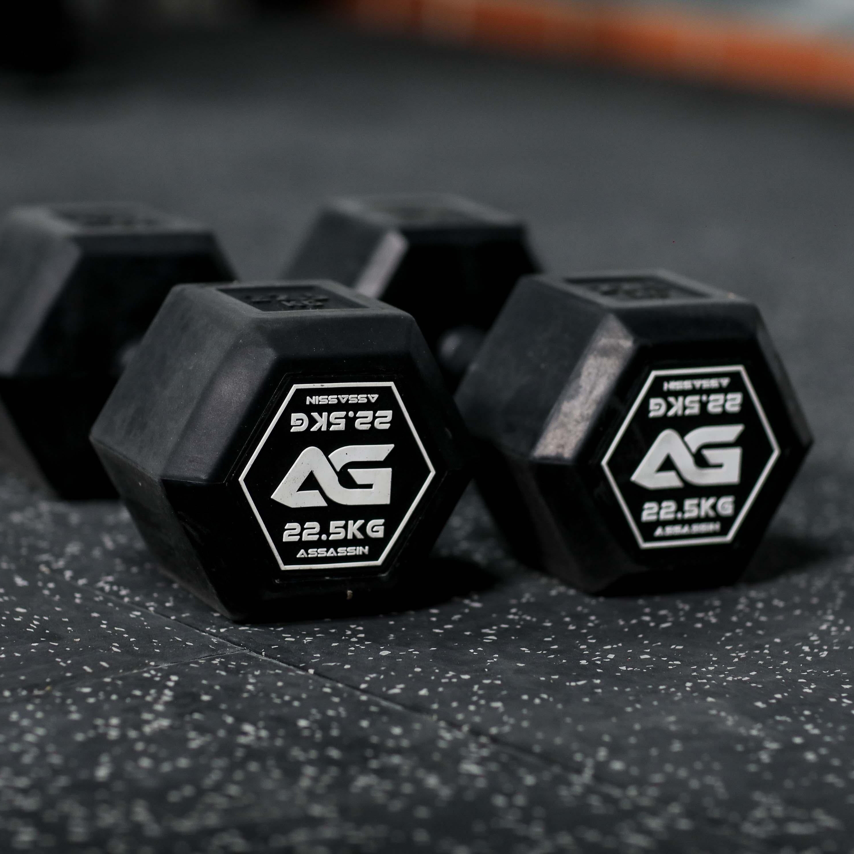 Premium Rubber Hex Dumbbell Full Set (5kg to 30kg) (2.5kg increments) (385kg total) - Assassin Goods