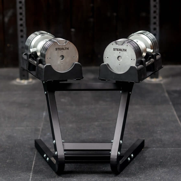 Exclusive Deals - Stealth Adjustable Dumbbells Chrome Edition + Heavy-Duty Dumbbell Stand