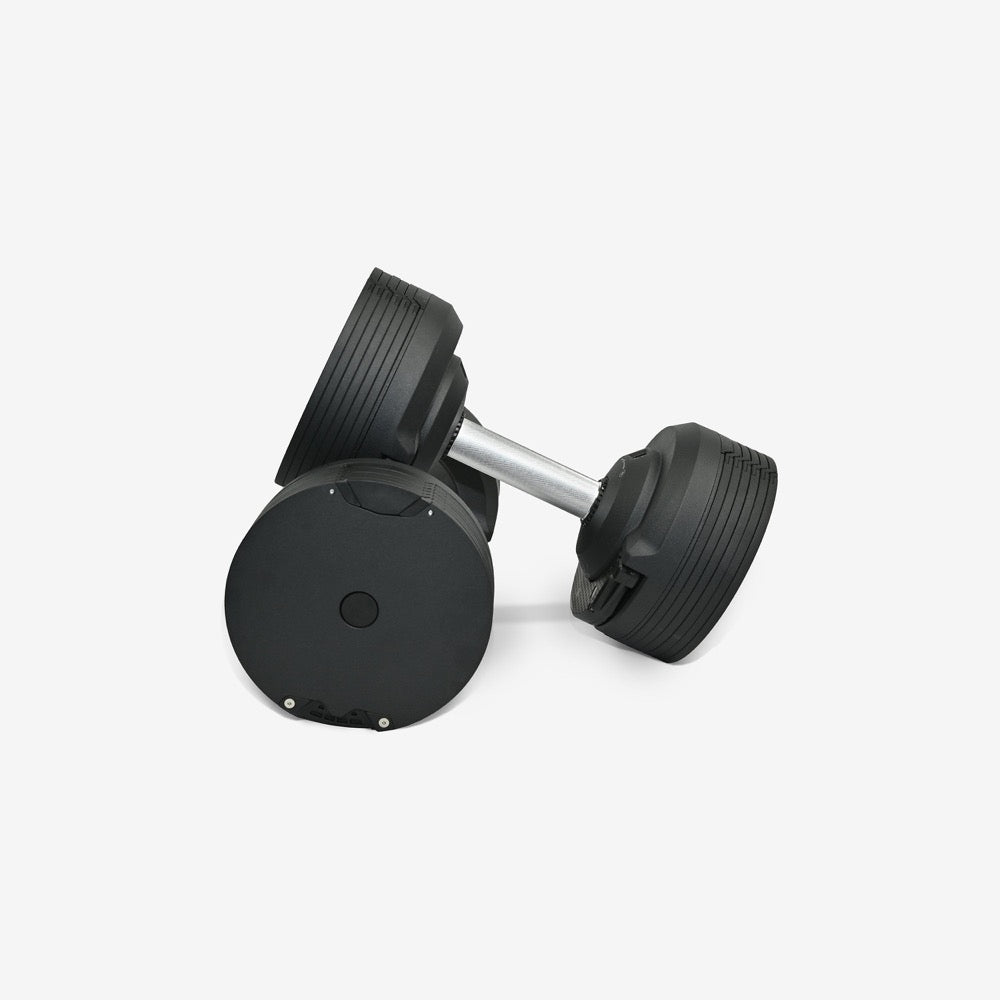 Stealth Black Edition adjustable dumbbell at its full setting